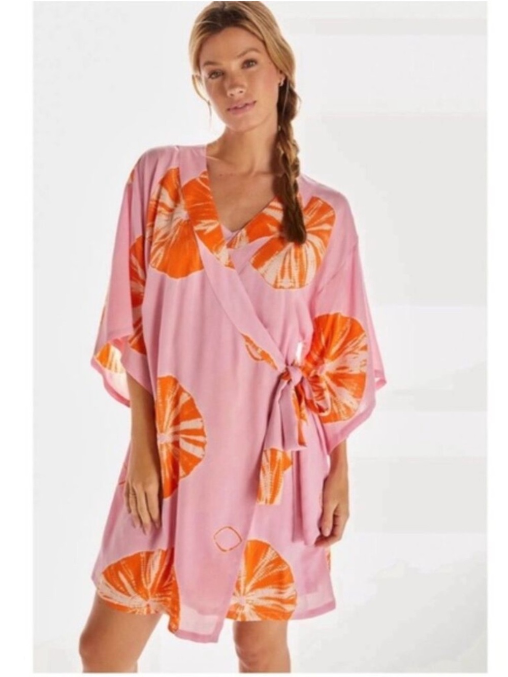 Anthropologie Norblack Norwhite Pink Orange Tie-Dye Wrap Mini Dress M